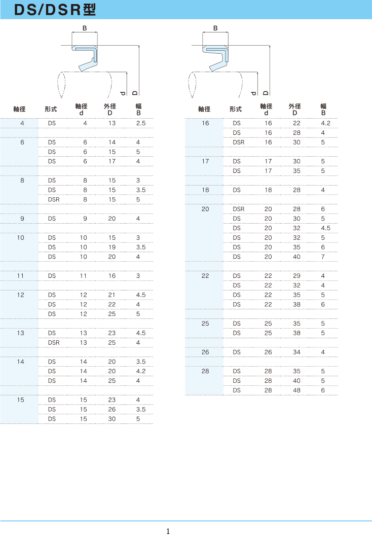 NDK油封 DS/DSR型規格表